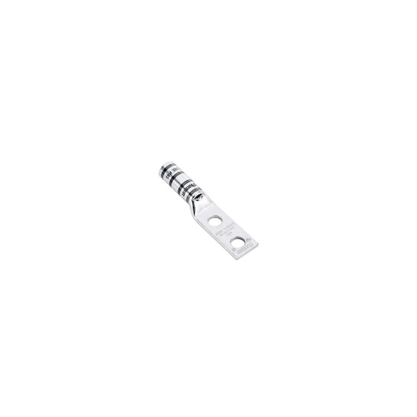 Two-Hole Compression Lug, 350 kcmil Max, 1 to 2 in Stud, Long Barrel, Copper, Red